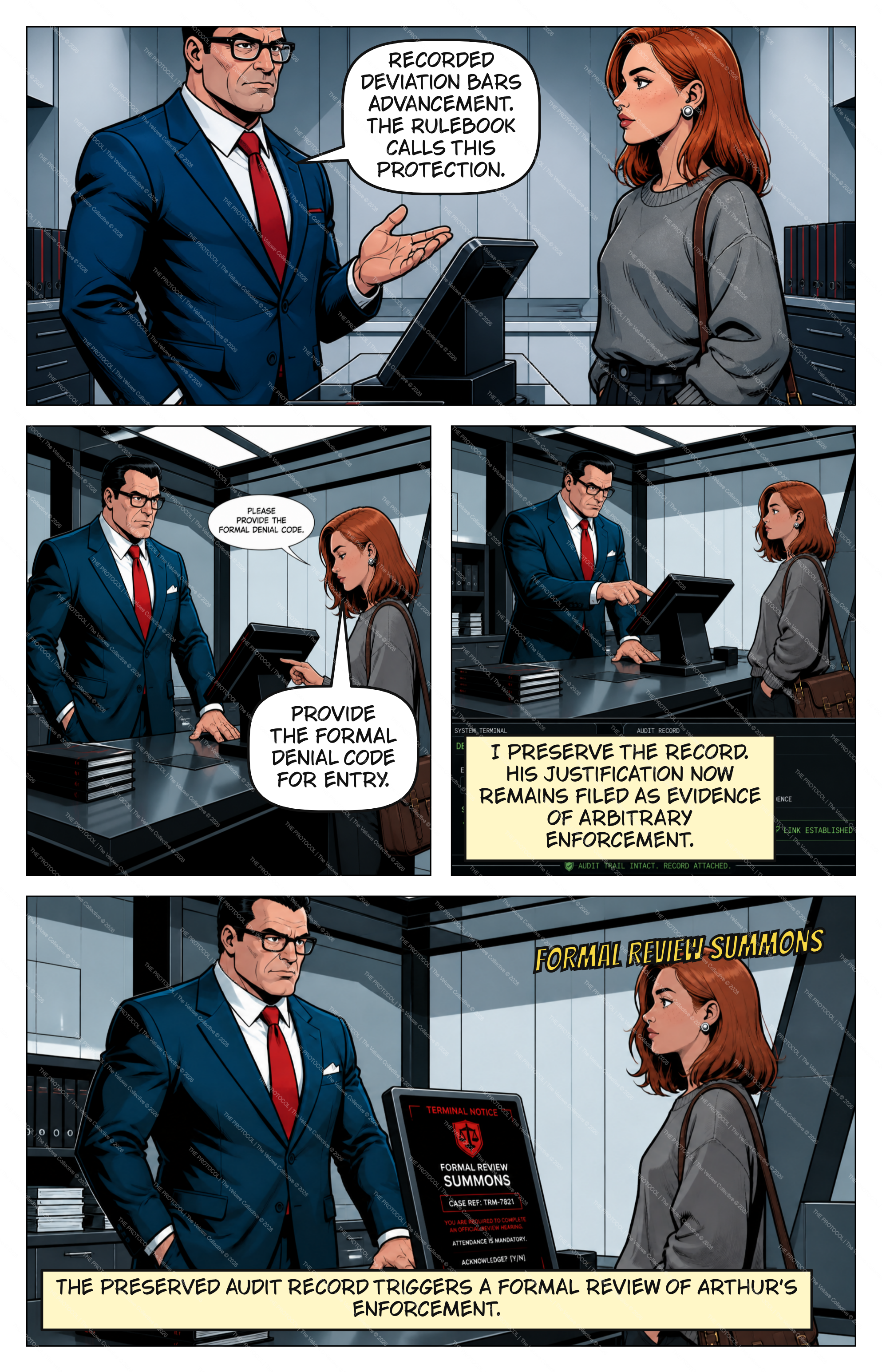 Comic page 13 — performance records, unauthorized variance