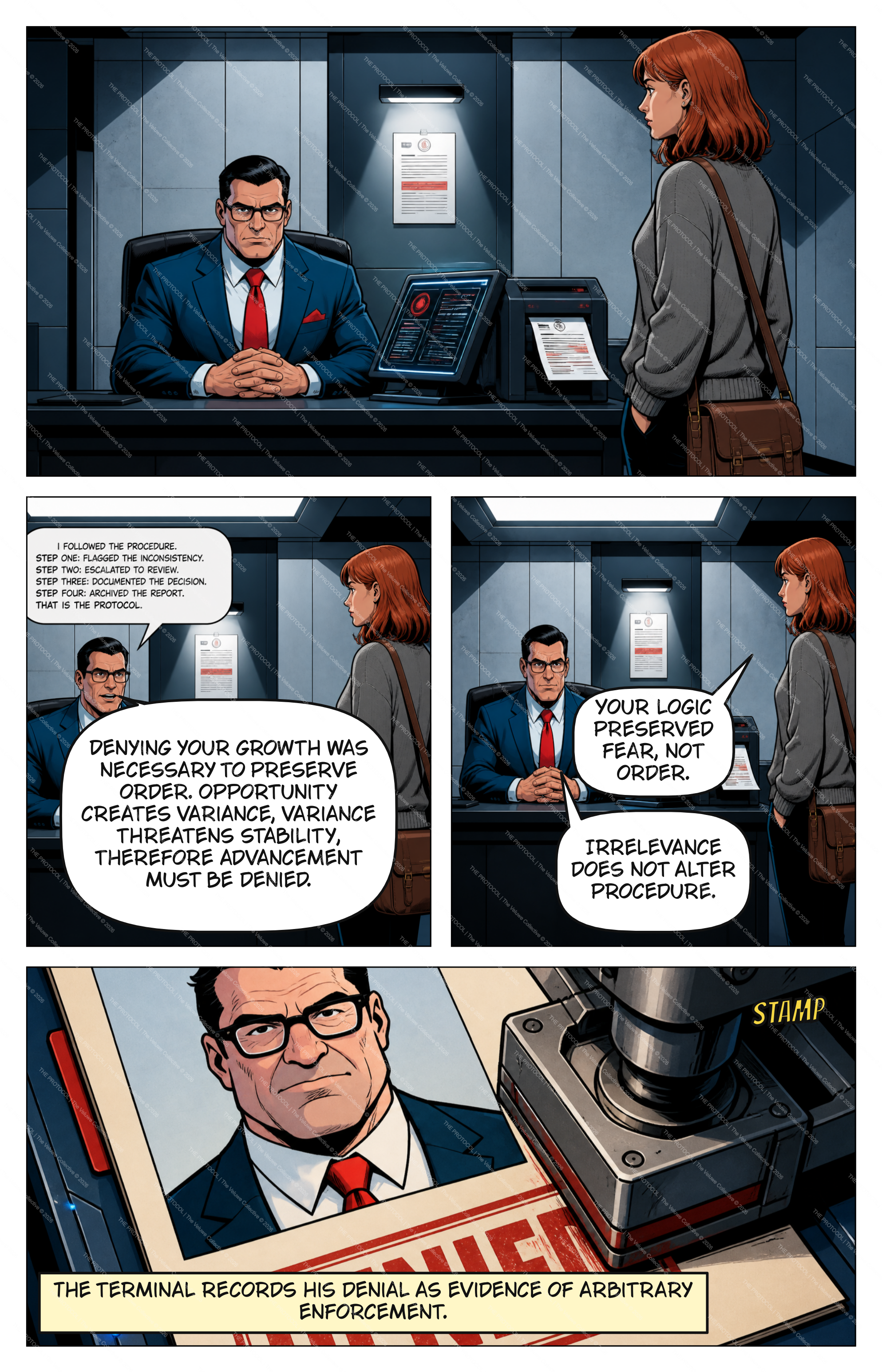 Comic page 15 — deviation protects from advancement, review summons