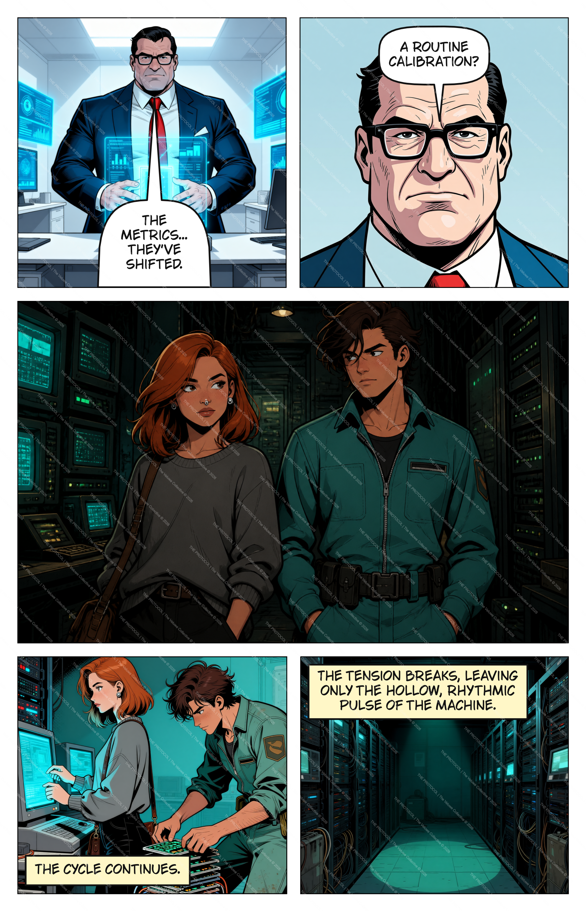 Comic page 6 — supervisor reviews shifted metrics