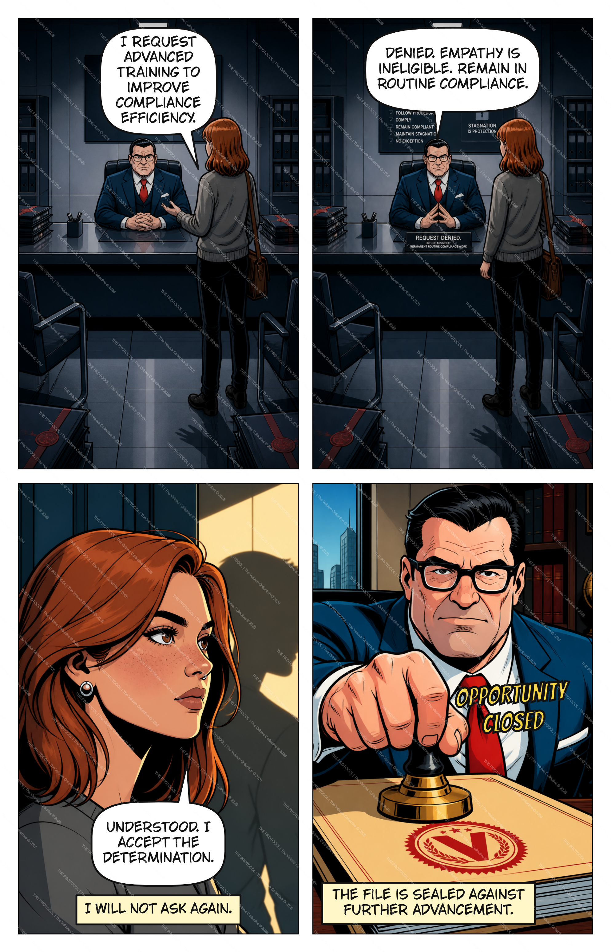 Comic page 8 — training request denied, opportunity closed